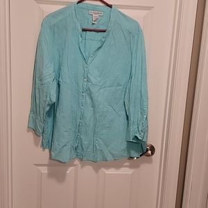 Turqouise blouse w/ tonal floral embroidery